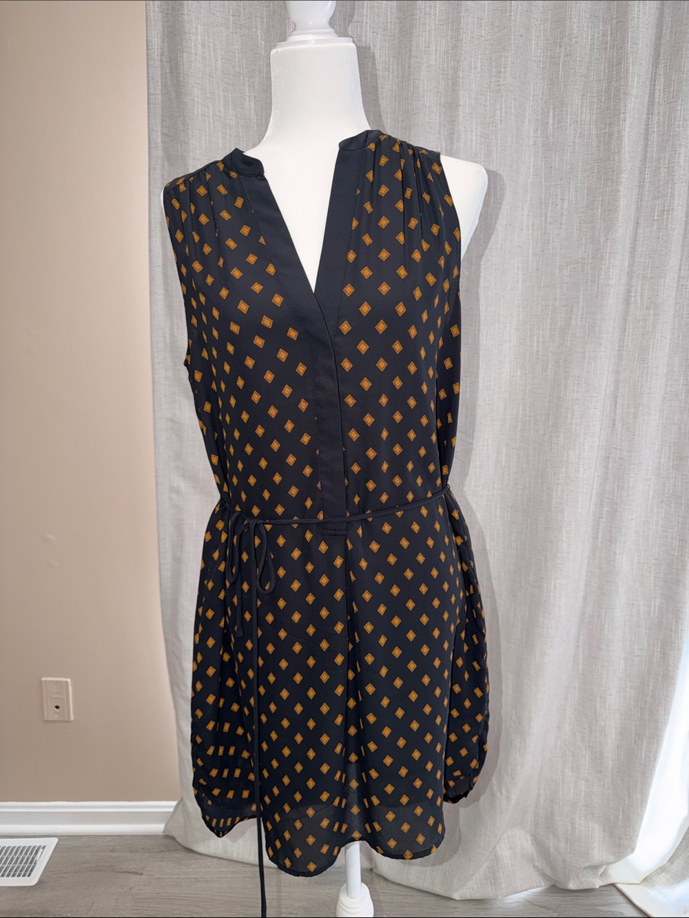 H&M Black Mini Dress with Mustard Diamond Print